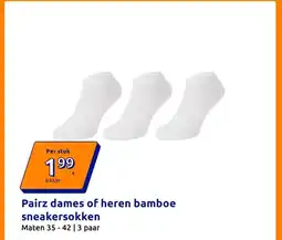 Action Pairz dames of heren bamboe sneakersokken aanbieding