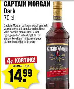 Dirck 3 Captain Morgan Dark Rum 70 cl aanbieding