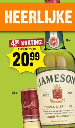 Dirck 3 Jameson Irish Whiskey 70 cl aanbieding