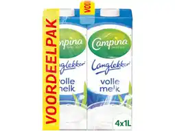 Hoogvliet Campina Langlekker volle melk voordeel 4 x 1lt aanbieding