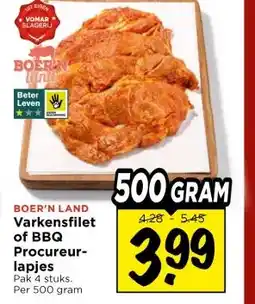 Vomar Voordeelmarkt BOER'N LAND Varkensfilet of BBQ Procureur- lapjes aanbieding