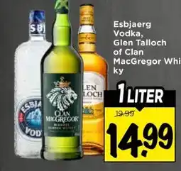 Vomar Voordeelmarkt Esbjaerg Vodka, Glen Talloch of Clan MacGregor Whis- ky aanbieding