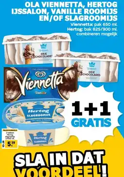Boon`s Markt OLA VIENNETTA, HERTOG IJSSALON, VANILLE ROOMIJS EN/OF SLAGROOMIJS aanbieding