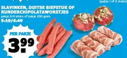 Boon`s Markt SLAVINKEN, DUITSE BIEFSTUK OF RUNDERCHIPOLATAWORSTJES aanbieding