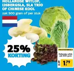 Boon`s Markt HOLLANDSE WITLOF, IJSBERGSLA, SLA TRIO OF CHINESE KOOL aanbieding