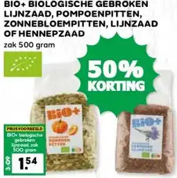 Boon`s Markt BIO+ BIOLOGISCHE GEBROKEN LIJNZAAD, POMPOENPITTEN, ZONNEBLOEMPITTEN, LIJNZAAD OF HENNEPZAAD aanbieding
