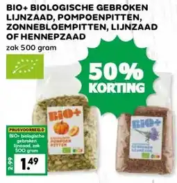 Boon`s Markt BIO+ BIOLOGISCHE GEBROKEN LIJNZAAD, POMPOENPITTEN, ZONNEBLOEMPITTEN, LIJNZAAD OF HENNEPZAAD aanbieding
