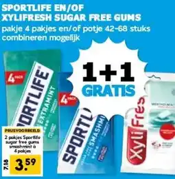 Boon`s Markt SPORTLIFE EN/OF XYLIFRESH SUGAR FREE GUMS aanbieding