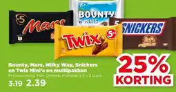 PLUS Bounty, Mars, Milky Way, Snickers en Twix Mini's en multipakken aanbieding