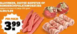 Coop SLAVINKEN, DUITSE BIEFSTUK OF RUNDERCHIPOLATAWORSTJES aanbieding