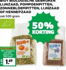 Coop BIO+ BIOLOGISCHE GEBROKEN LIJNZAAD, POMPOENPITTEN, ZONNEBLOEMPITTEN, LIJNZAAD OF HENNEPZAAD aanbieding