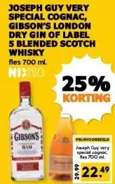 Coop JOSEPH GUY VERY SPECIAL COGNAC, GIBSON'S LONDON DRY GIN OF LABEL 5 BLENDED SCOTCH WHISKY aanbieding