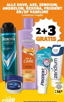 Coop ALLE DOVE, AXE, ZENDIUM, ANDRELON, REXONA, PRODENT EN/OF VASELINE aanbieding