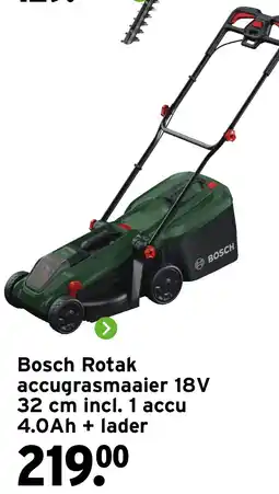 GAMMA Bosch Rotak accugrasmaaier 18V 32 cm incl. 1 accu 4.0Ah + lader aanbieding