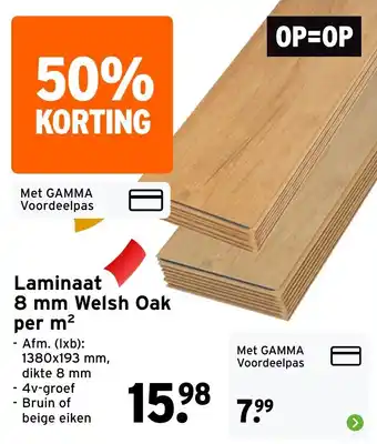 GAMMA Laminaat 8 mm Welsh Oak per m² aanbieding