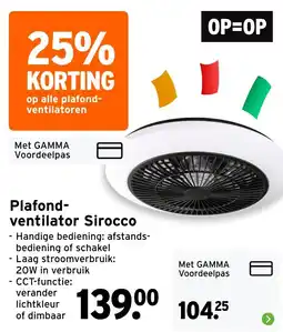 GAMMA Plafond- ventilator Sirocco aanbieding