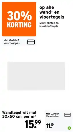 GAMMA Wandtegel wit mat 30x60 cm, per m² aanbieding