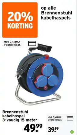 GAMMA Brennenstuhl kabelhaspel 3-voudig 15 meter aanbieding