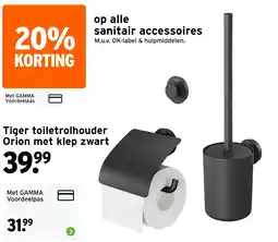 GAMMA Tiger toiletrolhouder Orion met klep zwart aanbieding