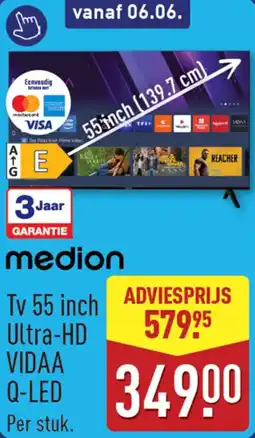 ALDI Medion Tv 55 inch Ultra-HD VIDAA Q-LED aanbieding