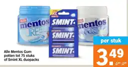 Albert Heijn Alle Mentos Gum potten tot 75 stuks of Smint XL duopacks aanbieding