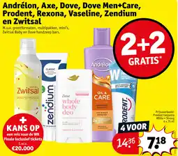 Kruidvat Andrélon, Axe, Dove, Dove Men+Care, Prodent, Rexona, Vaseline, Zendium en Zwitsal aanbieding