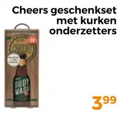 Trekpleister Cheers Geschenkset met kurken onderzetters aanbieding