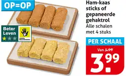 Hoogvliet Ham-kaas sticks of gepaneerde gehaktrol aanbieding
