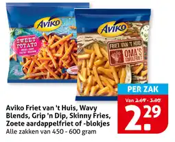 Hoogvliet Aviko Friet van 't Huis, Wavy Blends, Grip 'n Dip, Skinny Fries, Zoete aardappelfriet of blokjes aanbieding
