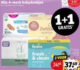 Kruidvat Alle A-merk babydoekjes aanbieding