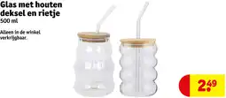 Kruidvat Glas met houten deksel en rietje aanbieding