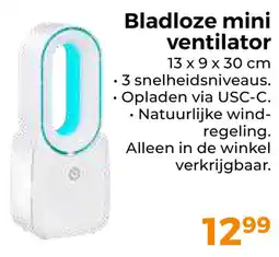 Trekpleister Bladloze Mini Ventilator aanbieding