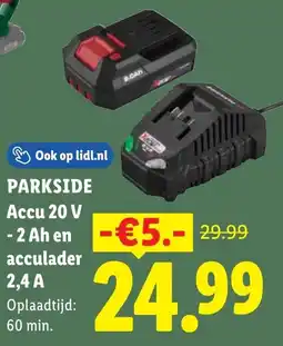 Lidl Parkside Accu 20 V - 2 Ah en Acculader 2,4 A aanbieding