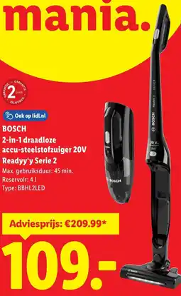Lidl Bosch 2-in-1 Draadloze Accu-steelstofzuiger 20V Readyy'y Serie 2 aanbieding