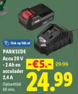 Lidl Parkside Accu 20 V - 2 Ah acculader 2,4 A aanbieding