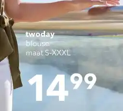 Scapino TwoDay dames top met strikdetail groen aanbieding