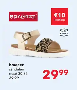 Scapino Braqeez leren meisjes sandalen panterprint goud aanbieding