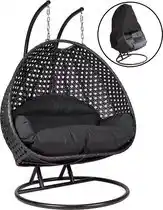 Bol.com Hangstoel Dubai met Weerhoes - Zwart Frame - met Luxe Kussen -146*70*124 - 2 persoons schommelstoel aanbieding