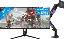 Coolblue Vortech Pro 34 inch Quad HD Curved + Vortech Monitorarm met Gasveer aanbieding