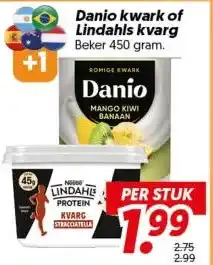 Dekamarkt Danio kwark of Lindahls kvarg aanbieding