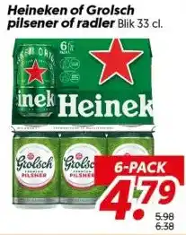 Dekamarkt Heineken of Grolsch pilsener of radler aanbieding