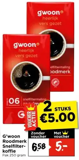Vomar Voordeelmarkt G'woon Roodmerk Snelfilter koffie aanbieding