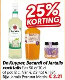 Dekamarkt De Kuyper, Bacardi of Jartails cocktails aanbieding