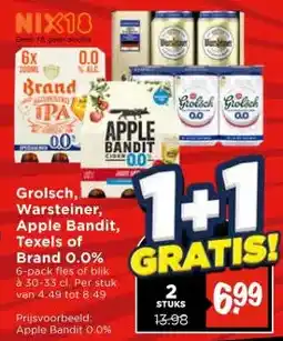 Vomar Voordeelmarkt Grolsch, Warsteiner, Apple Bandit, Texels of Brand 0.0% aanbieding