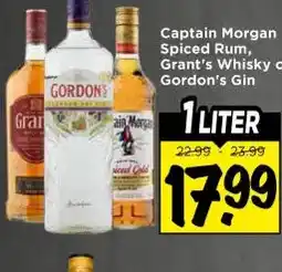 Vomar Voordeelmarkt Captain Morgan Spiced Rum, Grant's Whisky of Gordon's Gin aanbieding