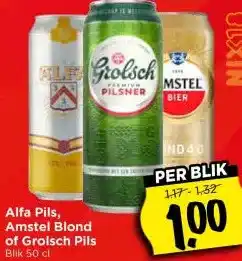 Vomar Voordeelmarkt Alfa Pils, Amstel Blond of Grolsch Pils aanbieding
