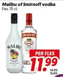 Dekamarkt Malibu of Smirnoff vodka aanbieding
