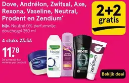 Etos Dove, Andrélon, Zwitsal, Axe, Rexona, Vaseline, Neutral, Prodent en Zendium* aanbieding