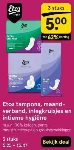 Etos Etos tampons, maand- verband, inlegkruisjes en intieme hygiëne aanbieding