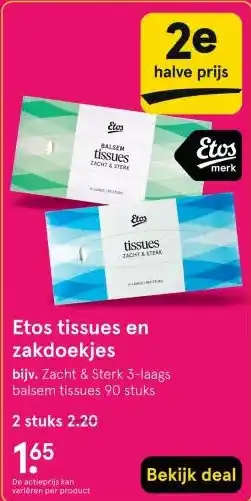 Etos Etos tissues en zakdoekjes aanbieding